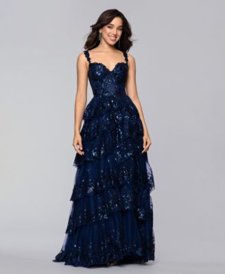 Juniors' Sweetheart Sequin Lace Tiered Ball Gown