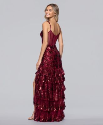 Juniors' Sweetheart Trumpet Tiered Fit & Flare Ball Gown