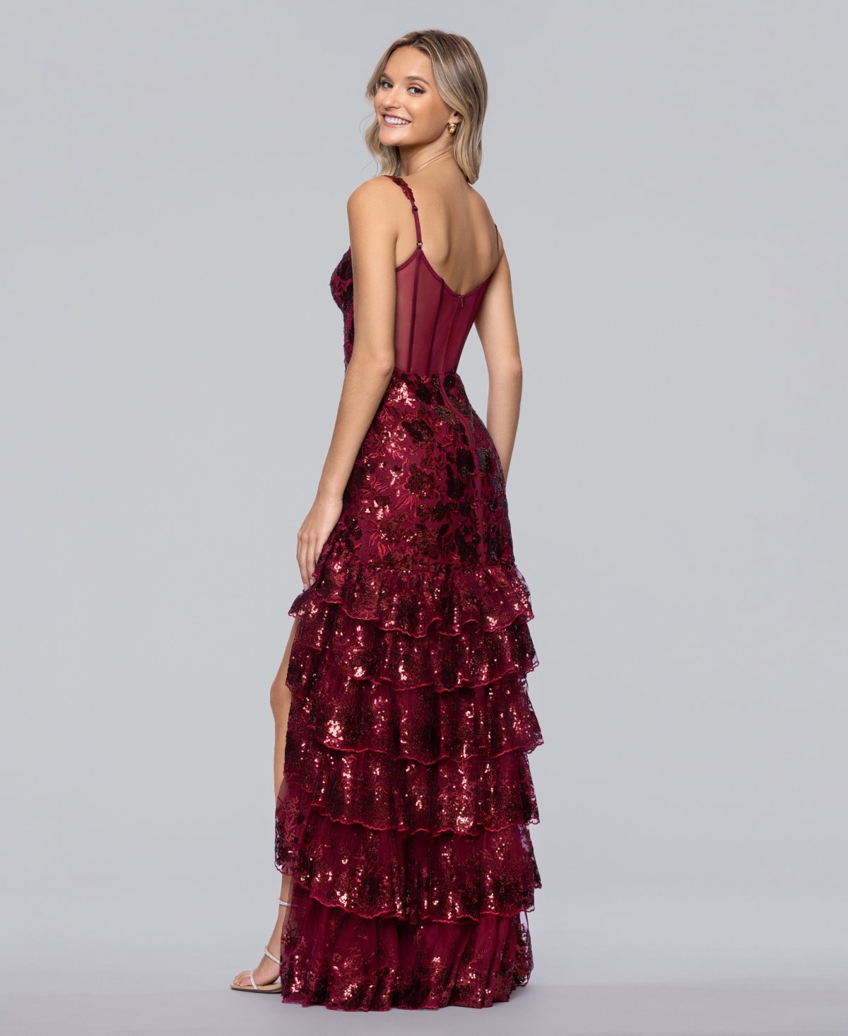 Blondie Nites Juniors' Sweetheart Trumpet Tiered Fit & Flare Ball Gown