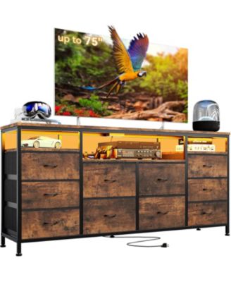 63.3" Wide 10-Drawer Dresser TV Stand for Bedroom and Living Room, Brown