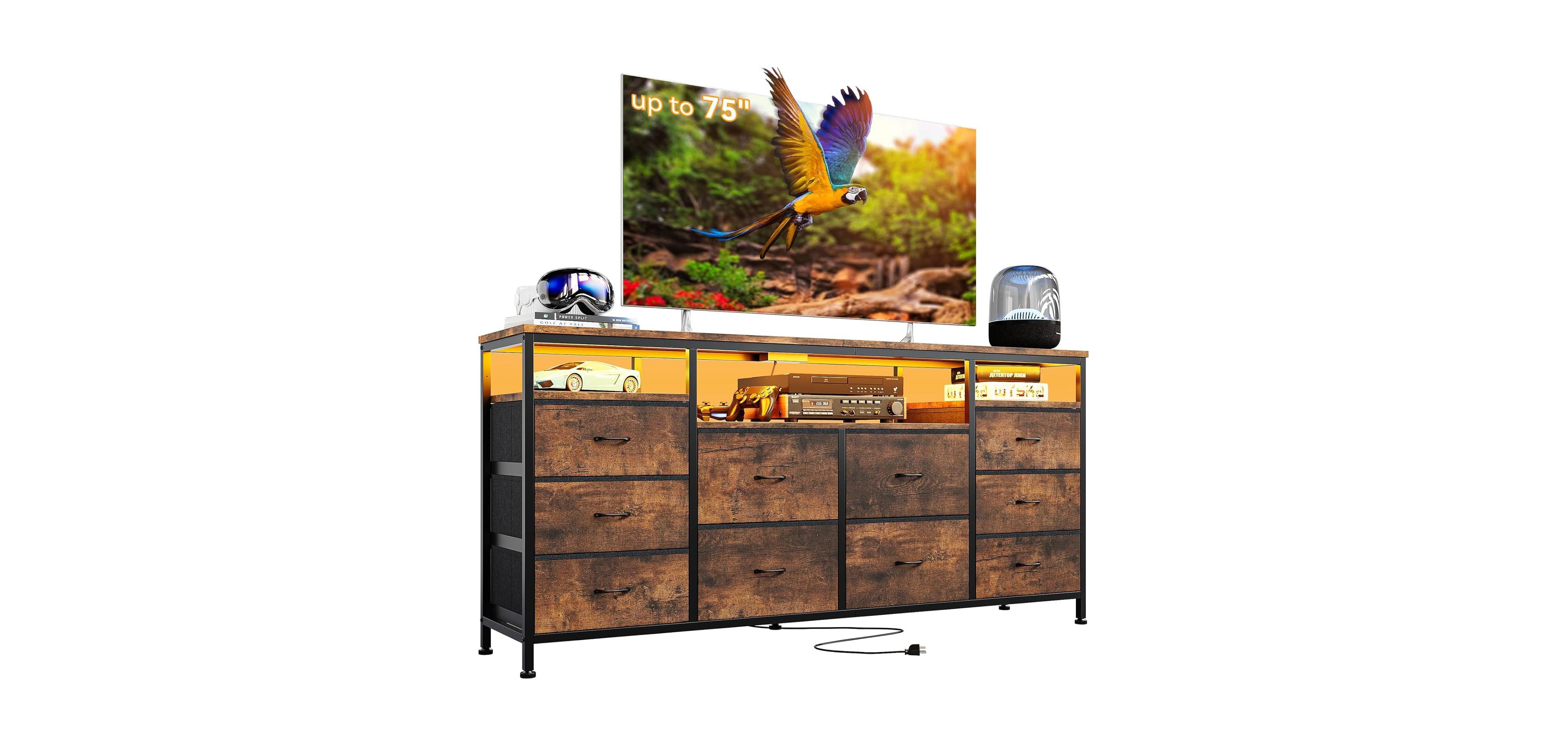 gaomon 63.3" Wide 10-Drawer Dresser Tv Stand for Bedroom and Living Room, Brown