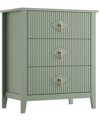 27.5" Wide Fluted Dresser, 3 Drawer Modern Wood Nightstand Chest for Bedroom