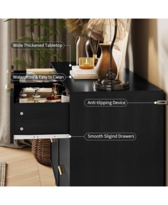 Fluted 6-Drawer Dresser for Bedroom, 47" Wide Modern Wooden Chest of Drawers, Black