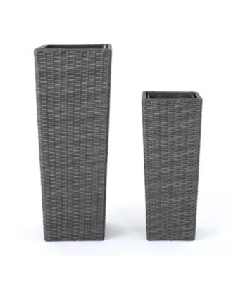 Wicker & Iron Patio Planter Set - Elegant Herb & Flower Pots