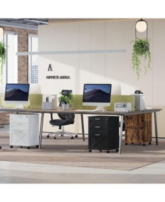 3-Drawer Rolling File Cabinet with Lock, Wooden Mobile Filing Cabinet for Home Office & Under Desk Storage