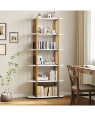 6-Tier Wooden Bookshelf, Industrial Tall Bookcase with Metal Frame for Living Room & Office