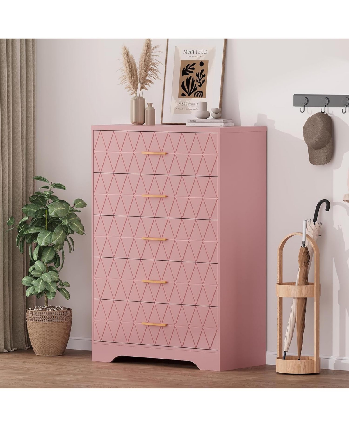 gaomon 5-Drawer Tall Dresser for Bedroom, Wooden Chest of Drawers with Gold Handles for Closet Storage