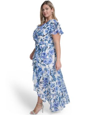 Plus Size Flutter Sleeve Ruffle Maxi Dress