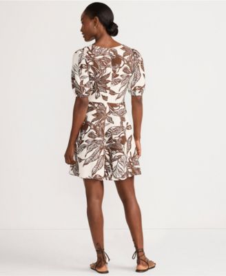 Women's Linen Above the Knee Puff Sleeve Dress