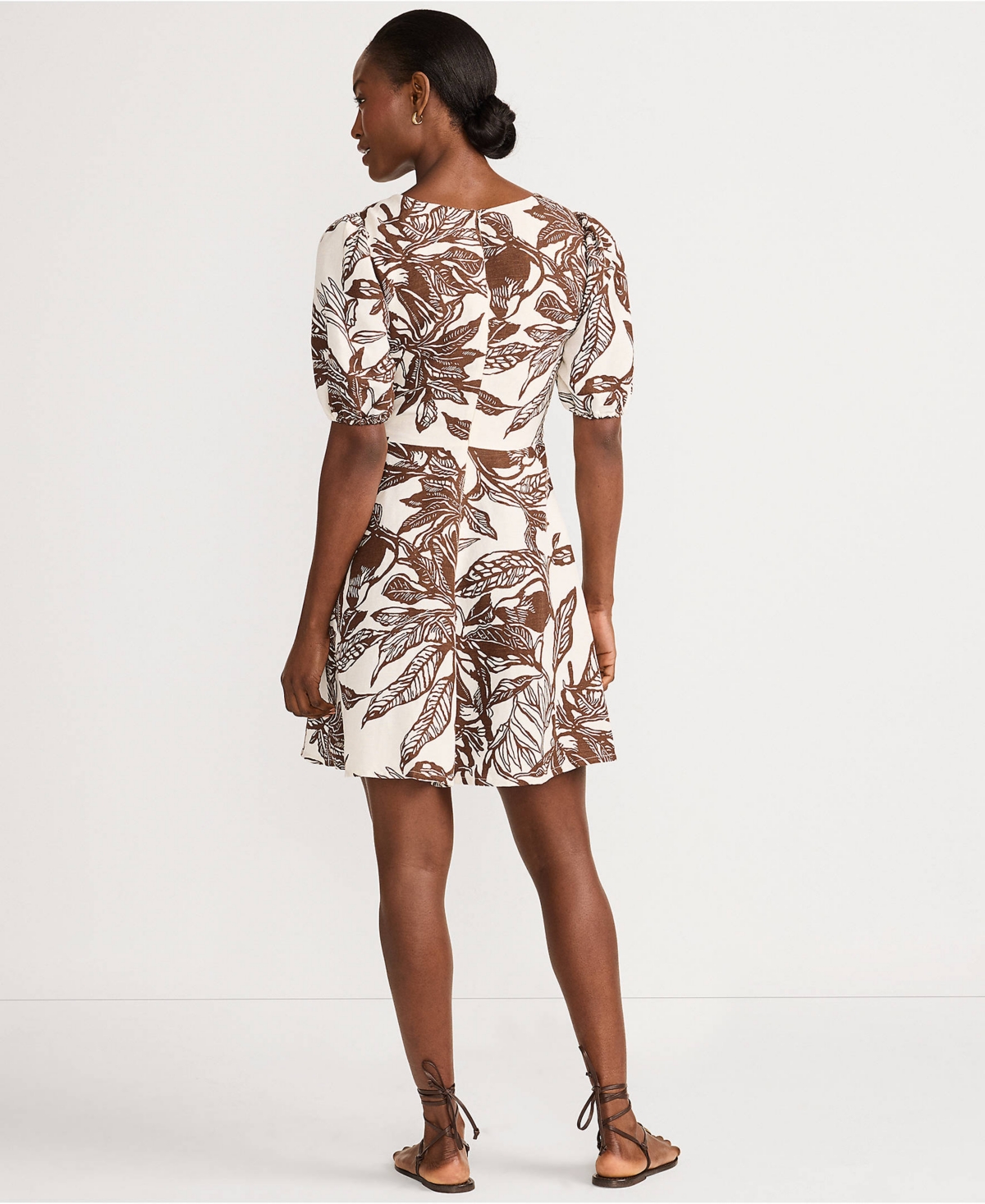 Lands' End Women's Linen Above the Knee Puff Sleeve Dress