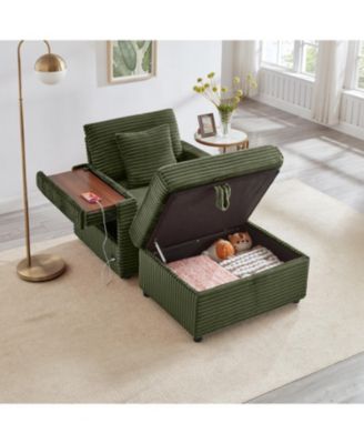 Fluffy Corduroy Lazy Sofa w/ Ottoman, Table & Storage