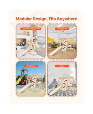 Indoor Jungle Gym, 7-in-1 Toddler Indoor Playground,  with Wood and Rope Ladder