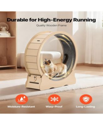 48 in Wooden Cat Running Wheel with Carpeted Runway in Natural Wood