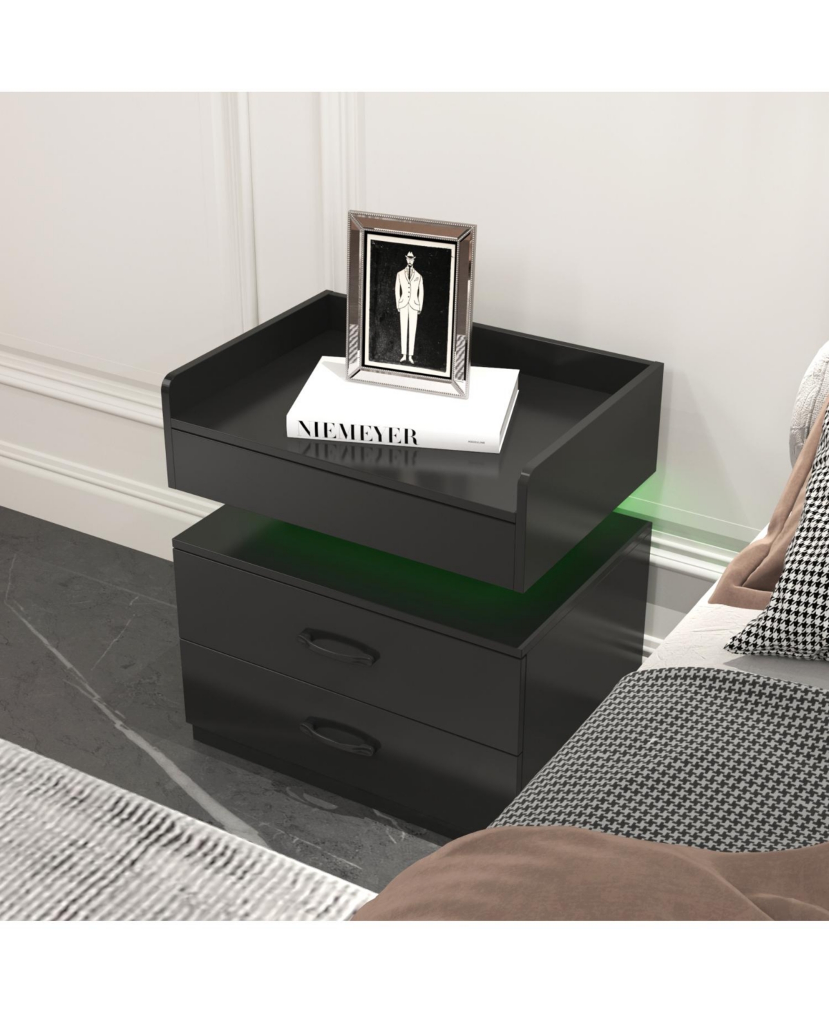 Streamdale Furniture Led Nightstand with 2 Drawers and Storage