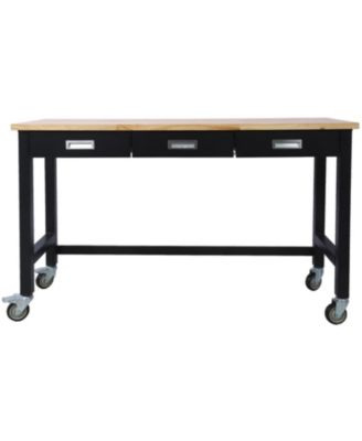“60&iquest; Workbench with drawer, bamboo top & wheels for garage or office”