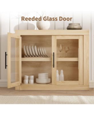 Sideboard Buffet Cabinet with 2 Glass Doors, Farmhouse Modern Accent Storage Cabinet