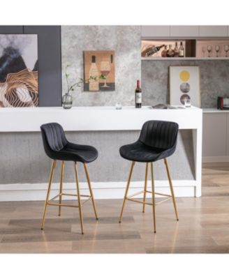 Modern Velvet Counter Stools with Gold Legs (Set of 2)