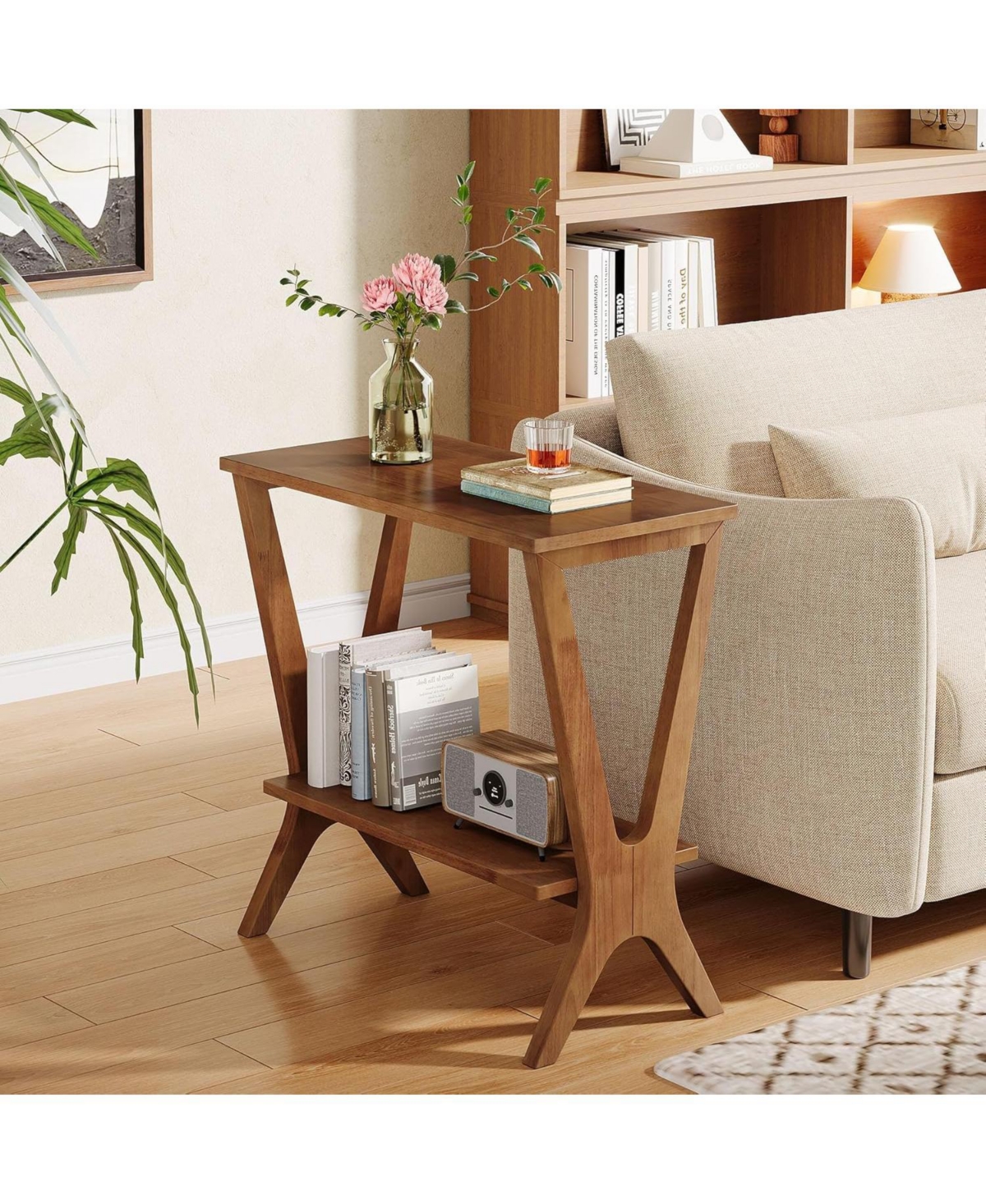 Tribesigns Solid Wood End Table for Living Room, 2-Tier Storage Shelves Sofa Couch Side Table with Sturdy Legs