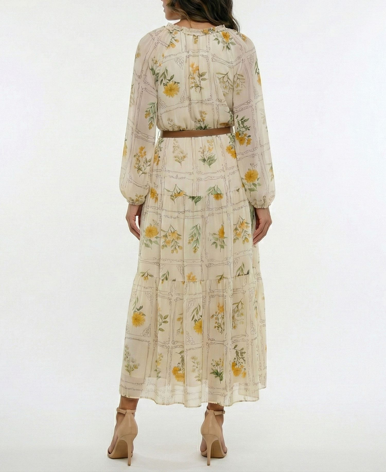 Women's Belted A-Line Floral Printed Dress