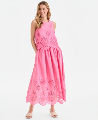 Women's Cotton Eyelet Lace Midi Skirt
