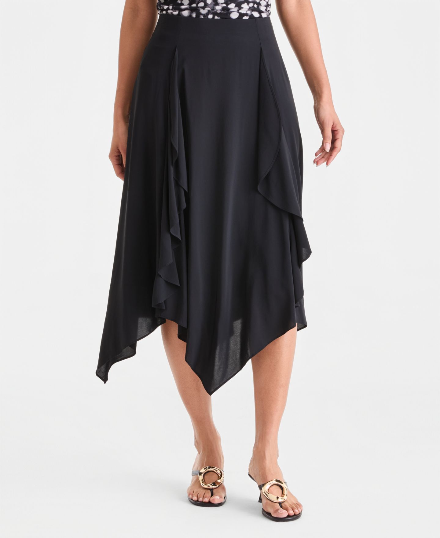 Женская юбка I.N.C. International Concepts Asymmetric-Hem Midi, цвет: Глубокий чёрный — фото 1