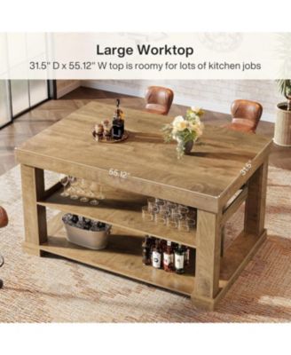 Bar Table, 55-Inch Counter Height Pub Table with Storage Shelves, High Top Kitchen Dining Table, Rectangle Wood Home Bar Unit