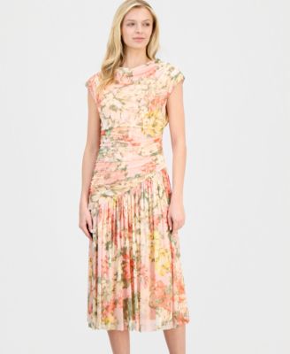 Women's Asymmetrical-Waist Cowl-Neck Dress