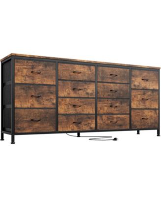 “14-Drawer Dresser & 63″ Wide TV Stand for Bedroom Storage, Brown Finish”