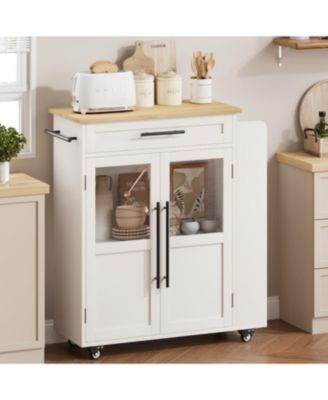 “42″ Kitchen Island Cart with Wood Top, Shelves & Locking Wheels”