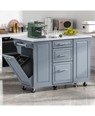 “50.7&iquest; Kitchen Island with Storage, Tilt Trash Cabinet & Organizer”