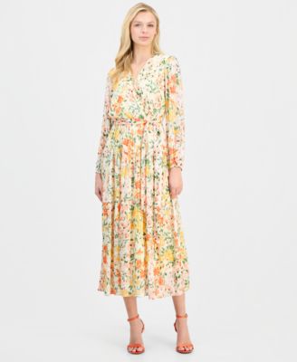 Women's Pleated Belted Dress