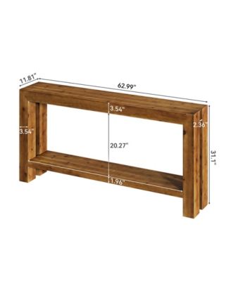 63-Inch Solid Wood Entryway Console Table, Farmhouse Narrow Couch Table Behind Sofa with 2-Tier Storage for Hallway, Living Room, Foyer