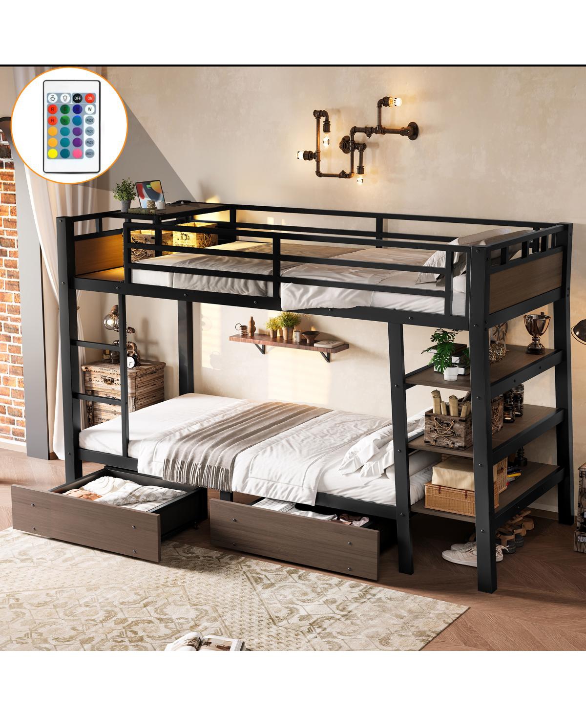 Streamdale Furniture Twin Size Metal Bunk Bed with Storage, Led, and Usb