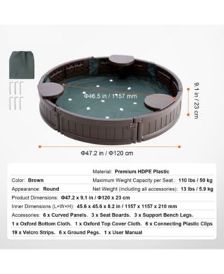 Sandbox with Cover, 47.2 x 9.1 in Round Sand Box, HDPE Sand Pit with 3 Corner Seating and Bottom Liner