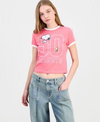 Juniors' Snoopy Graphic Ringer T-Shirt