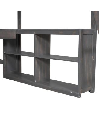 Full Size Loft Bed with U-shaped Desk, Drawers & Storage