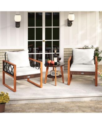 3 Piece Patio Seating Set with Soft Cushions and Glass Top Table