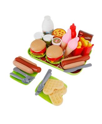 30-Piece Pretend Play Fast Food Set for Kids with Hamburger, Fries, Hot Dog & Waffle