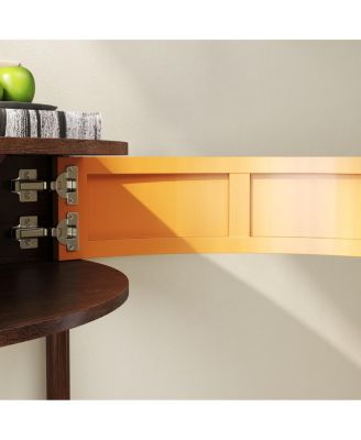 Artisan Wave-Pattern Demi-Lune Console Table, Woodgrain, 2 Drawers