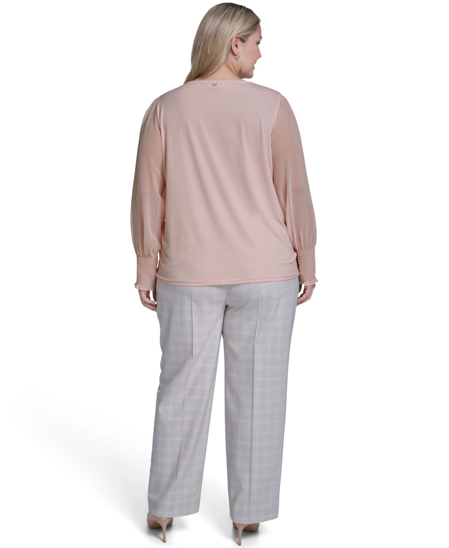 Plus Size Mixed Media Long-Sleeve Top