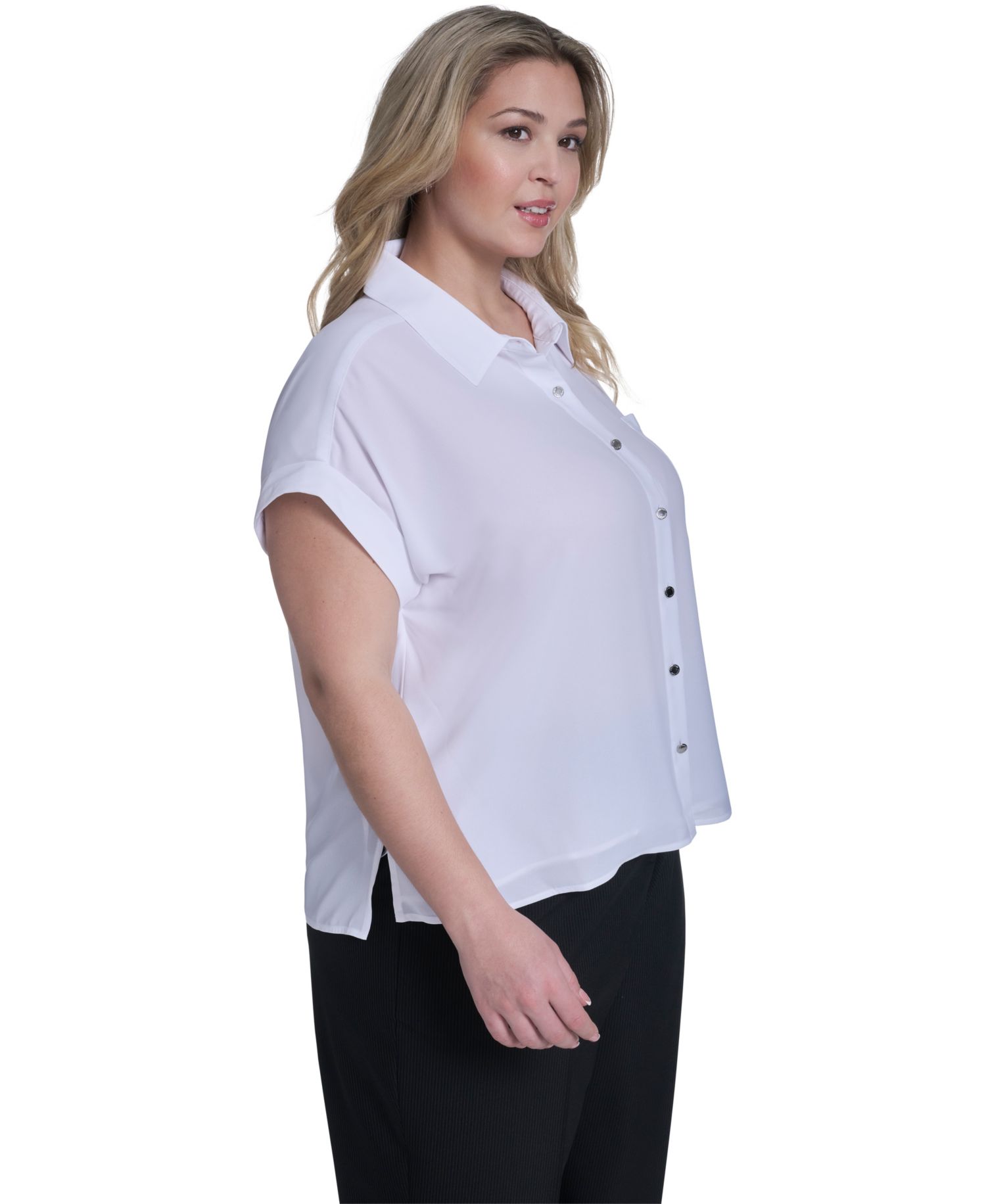 Plus Size Short-Sleeve Camp Button-Down Shirt