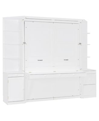  Queen Murphy Bed with Desk, Storage, Cabinets, Hidden Wall Bed, Lights