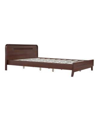 Dark Walnut Queen Bed Frame with Solid Pine Wood Construction