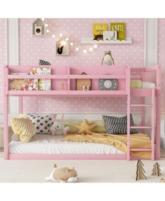  Low Twin Over Twin Bunk Bed with Ladder, Solid Wood