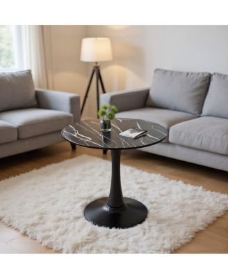  Black Marble Round Dining/Kitchen Table with Steel Base (24 Inch