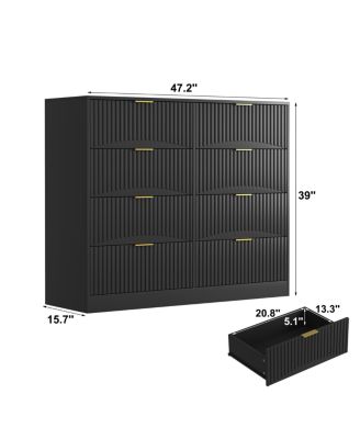 Modern 8-Drawer Dresser Chest, Wide Wood Chest with Gold Handle