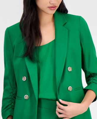 Women's Ruched-Sleeve Open-Front Linen Blazer