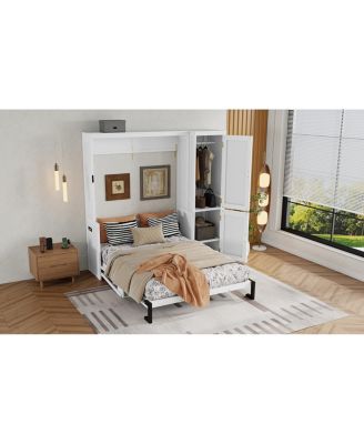  Queen Size Wood Murphy Bed with Wardrobe & Desk