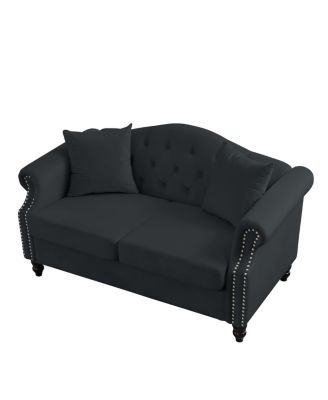 Velvet Chesterfield Sofa with Rolled Arms & Nailhead Trim