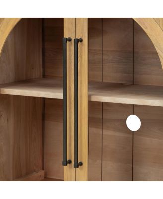 4-Door Large Storage Sideboard Buffet Cabinet with Glass Doors (Natural Wood